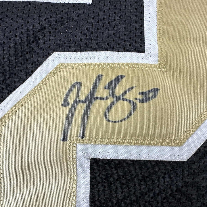 Framed Autographed/Signed Malcolm Jenkins 33x42 Black Football Jersey BAS COA