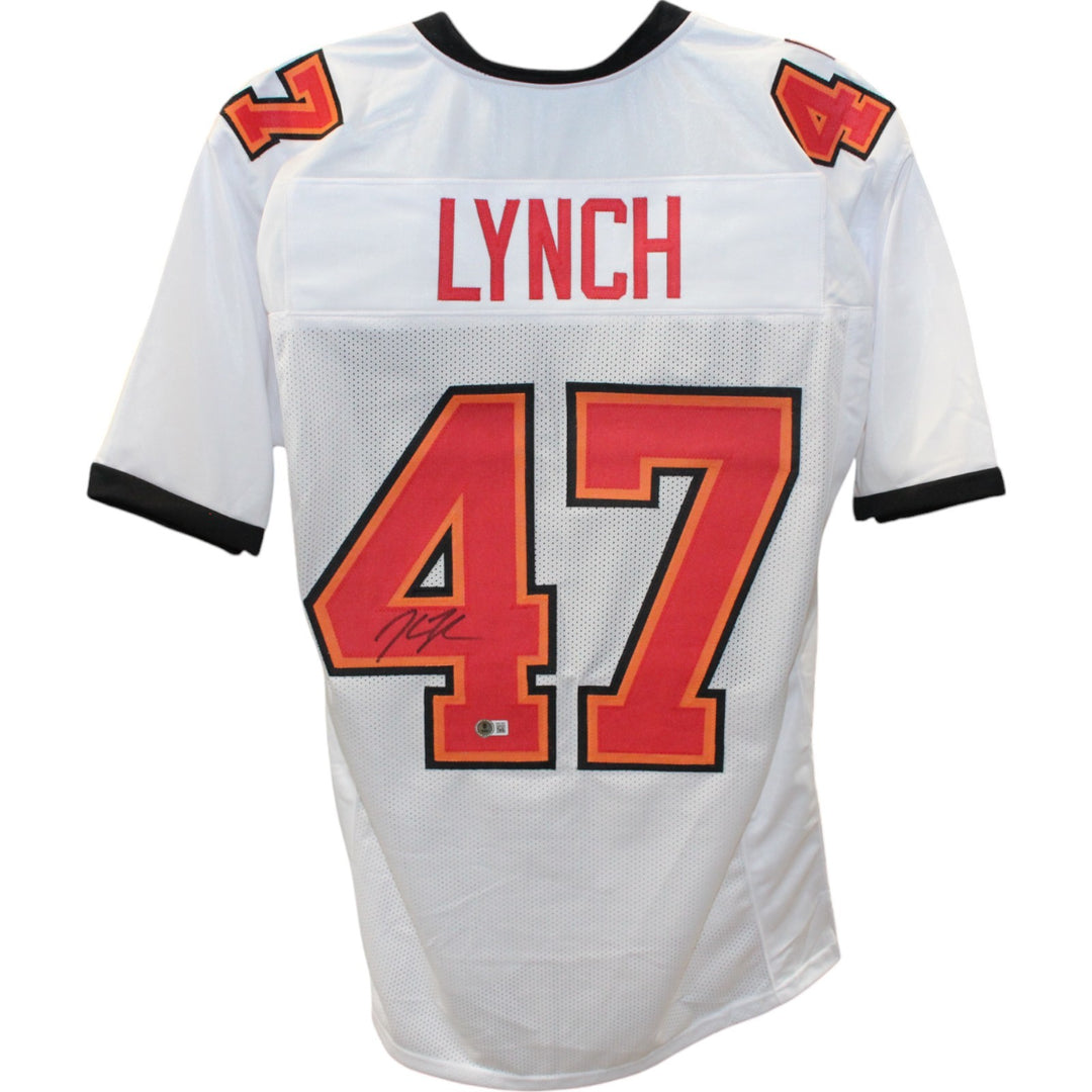 John Lynch Autographed/Signed Pro Style White XL TB Jersey Beckett Witness 49982
