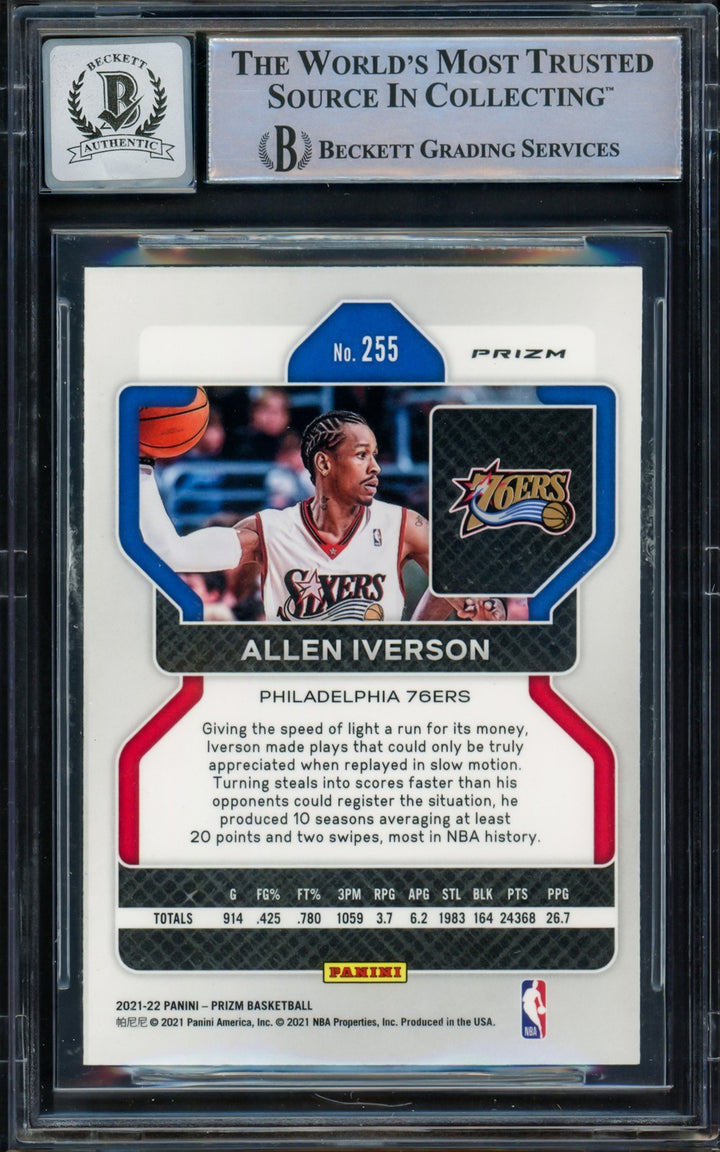 Allen Iverson Auto 2021-22 Panini Prizm Red Ice Card 255 76ers Sig 10 BAS Wit