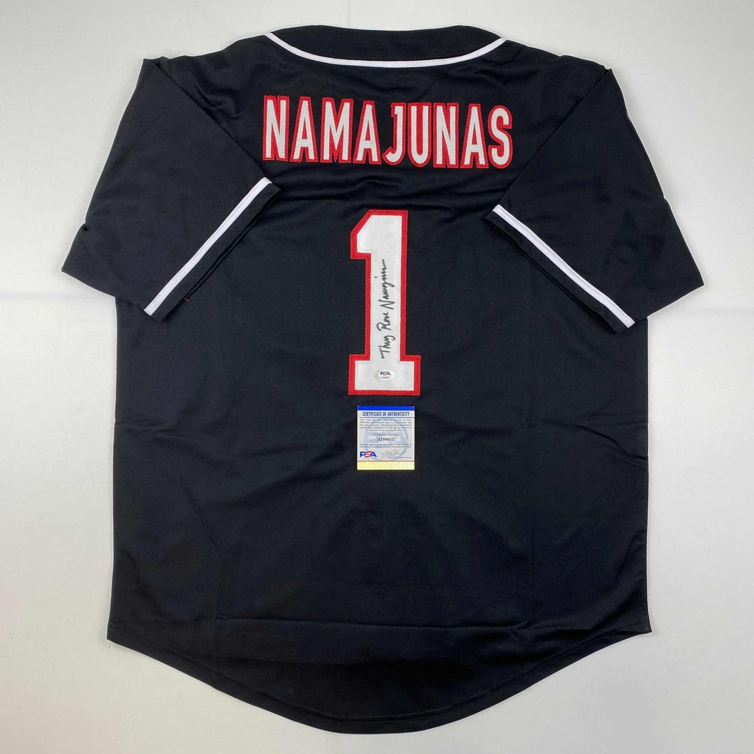 Autographed/Signed Thug Rose Namajunas UFC MMA Black Jersey Shirt PSA COA