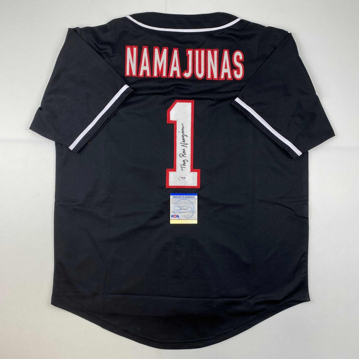 Autographed/Signed Thug Rose Namajunas UFC MMA Black Jersey Shirt PSA COA
