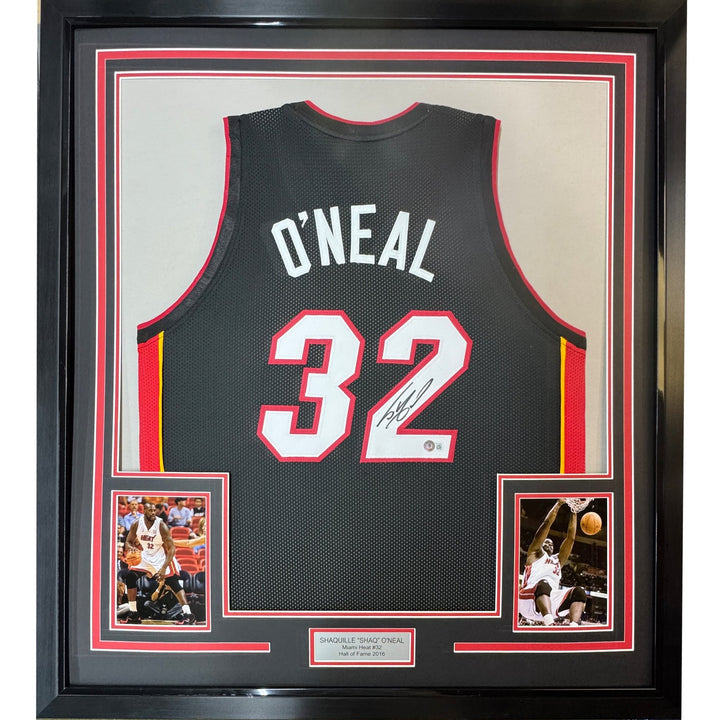 FRAMED Signed SHAQUILLE SHAQ O'NEAL 35x39 Miami Black Jersey COA