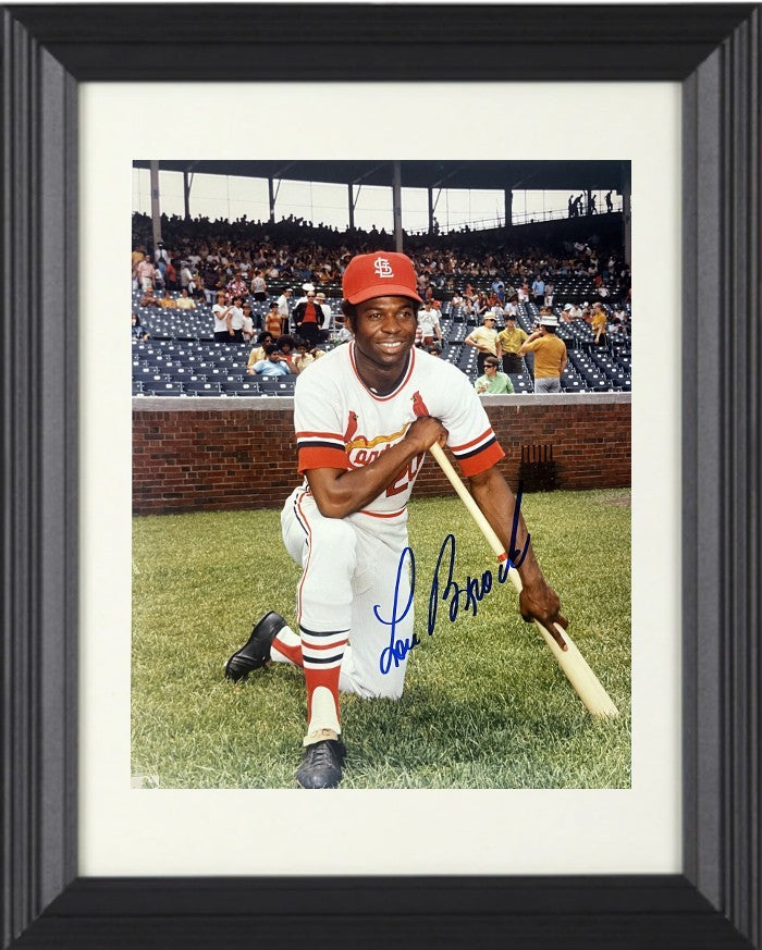 Lou Brock signed St. Louis Cardinals MLB 8x10 Photo imperfect Framed-COA (HOF)