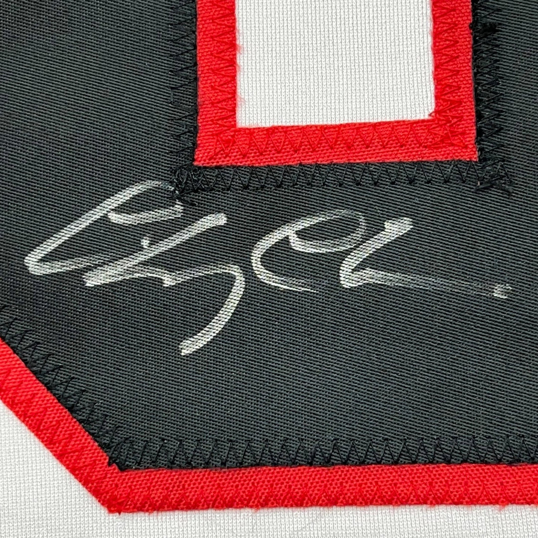 FRAMED Autographed/Signed CHEVY CHASE 33x42 Clark Griswold White Jersey COA