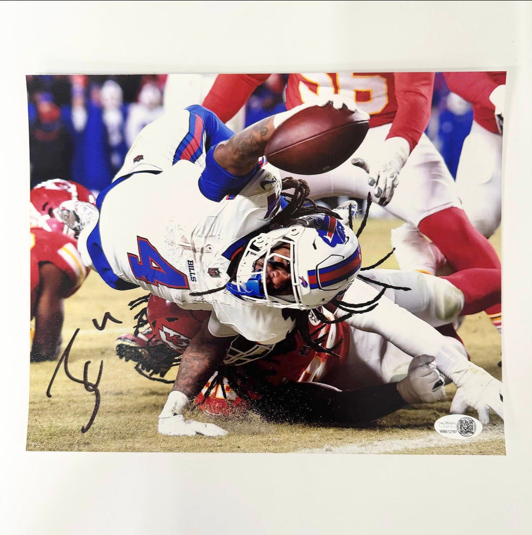 Autographed/Signed James Cook Buffalo Bills 8x10 Football Photo JSA COA
