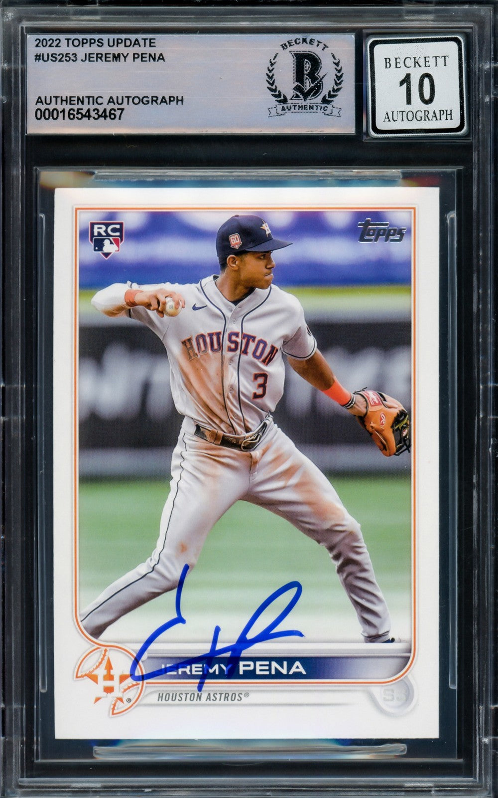 Jeremy Pena Signed 2022 Topps Update RC US253 Houston Astros Auto GM 10 Beckett