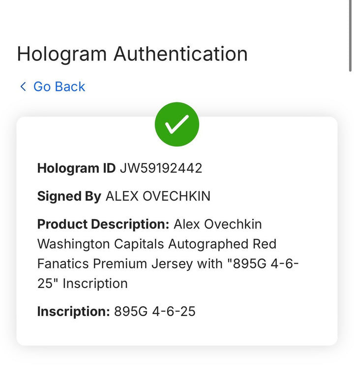 Alexander Ovechkin Signed Capitals Jersey #895 Goal record Auto Fanatics Coa