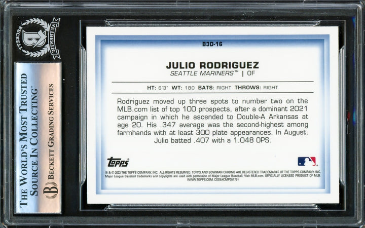 Julio Rodriguez Signed 2022 Bowman Chrome 3D RC #B3D-16 Seattle Mariners Beckett