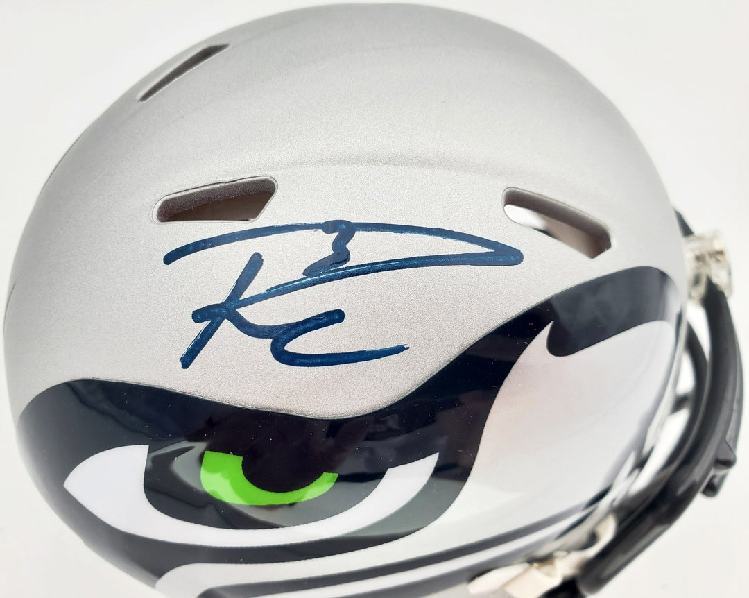 Russell Wilson Signed AMP Seattle Seahawks Speed Mini Helmet In Blue RW Holo