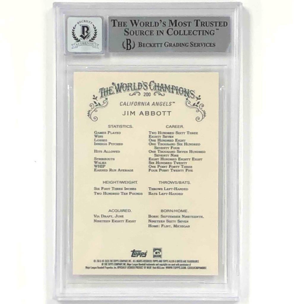 Jim Abbott autograph signed 2020 Topps Allen Ginter Angels card BAS BGS 10 Auto