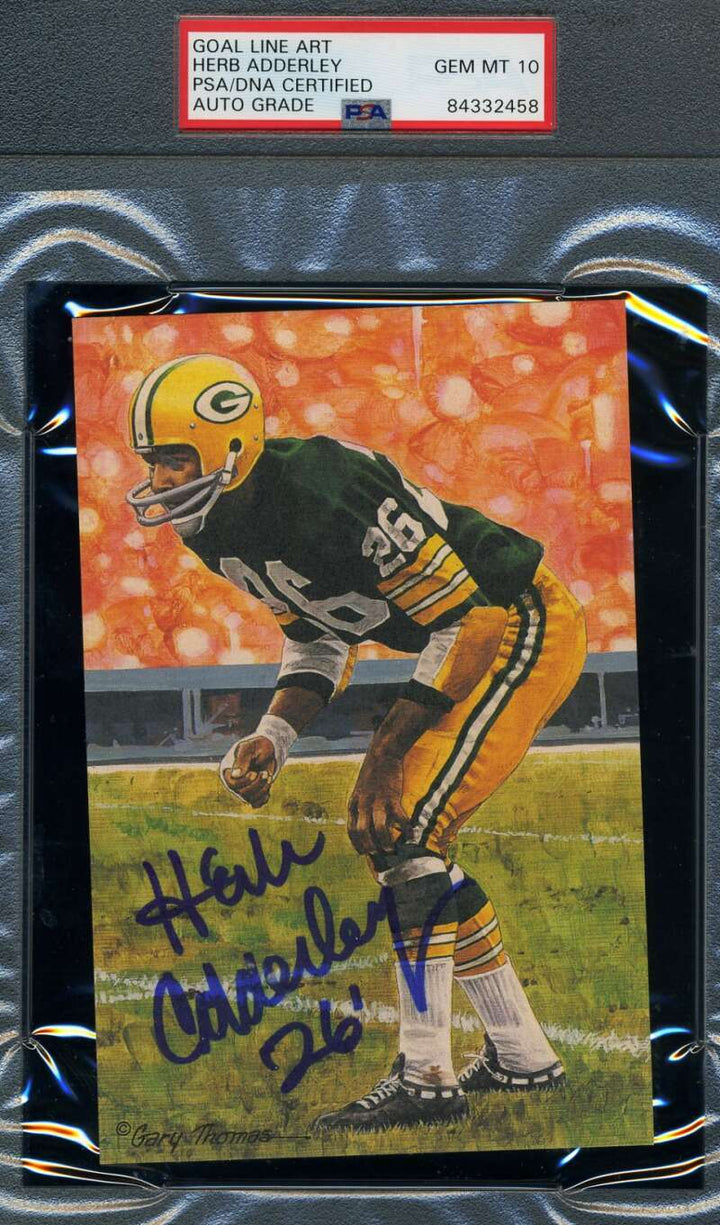 Herb Adderley Gem Mint 10 PSA DNA Slabbed Signed Goal Line Art Card Autograph
