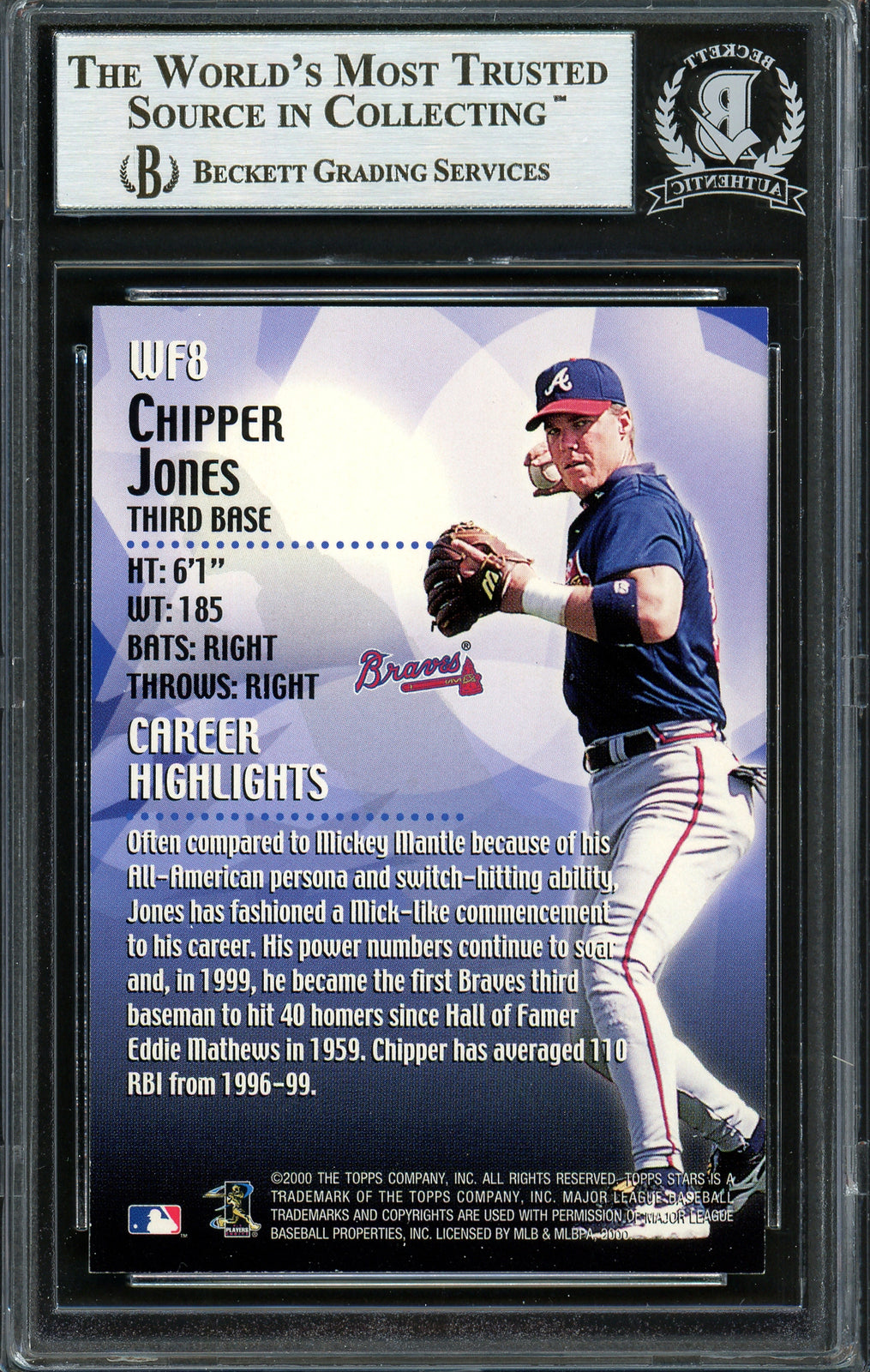 Chipper Jones Auto Signed 2000 Topps Stars Walk of Fame Card WF8 Braves Beckett