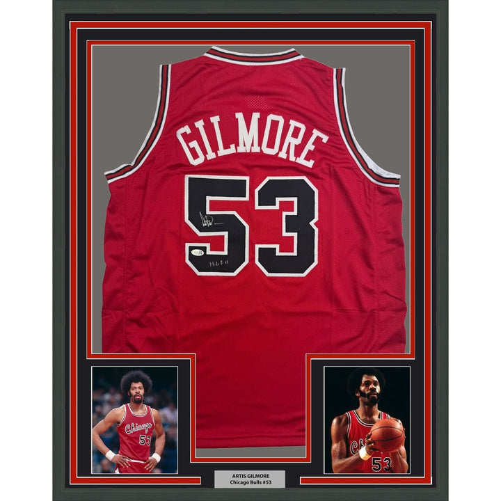 Framed Autographed/Signed Artis Gilmore 35x39 Chicago Red Jersey JSA COA