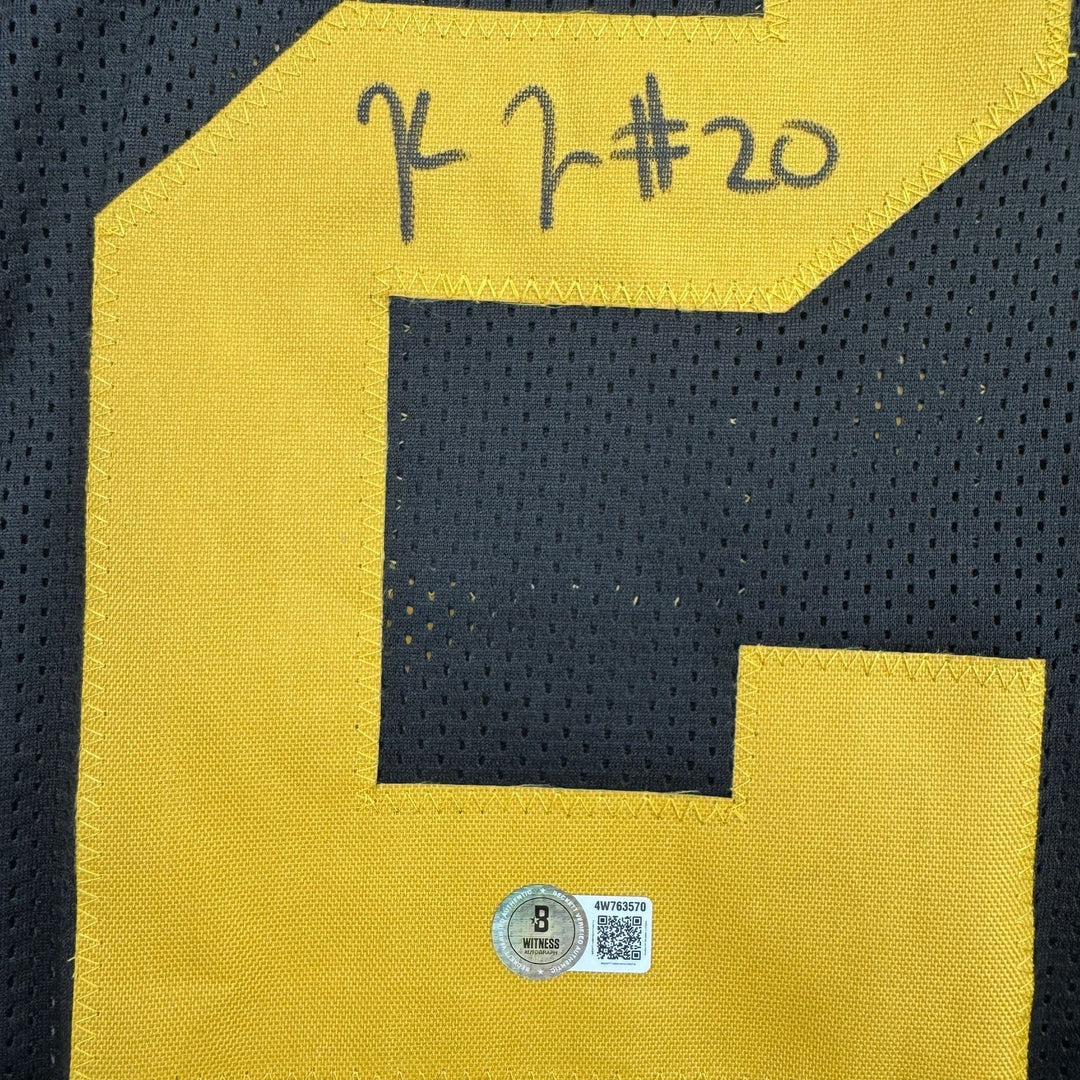 Autographed/Signed Kaleb Johnson Pittsburgh Black Color Rush Jersey BAS COA