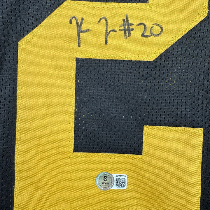 Autographed/Signed Kaleb Johnson Pittsburgh Black Color Rush Jersey BAS COA
