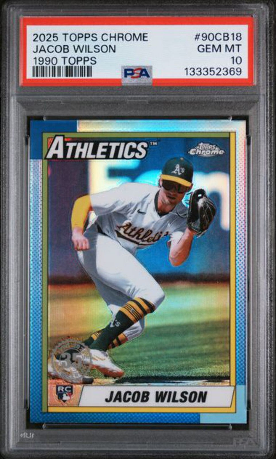 Graded 2025 Topps Chrome Jacob Wilson #90CB18 1990 Topps Rookie RC Card PSA 10