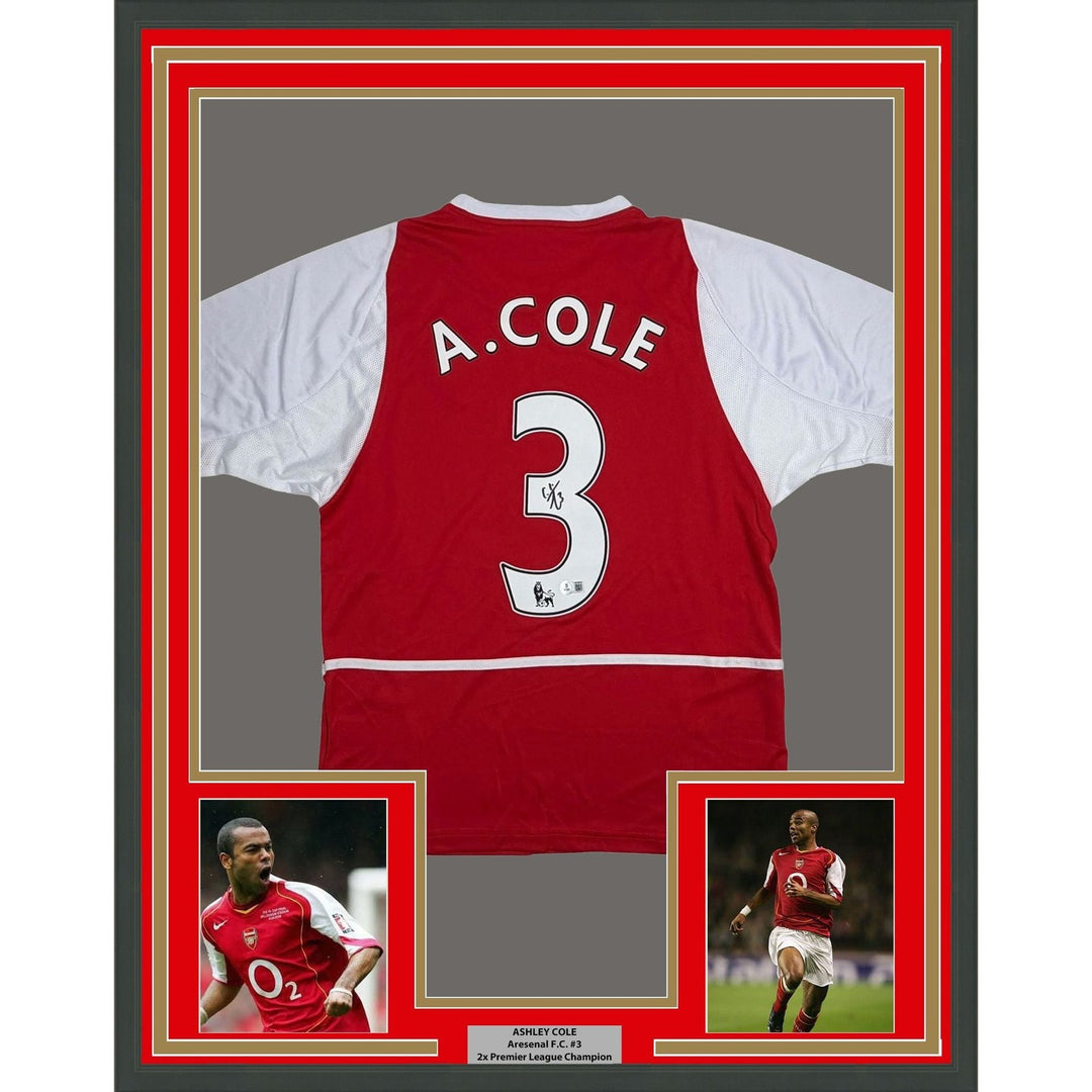 Framed Autographed/Signed Ashley Cole 35x39 Arsenal Red Jersey Beckett COA