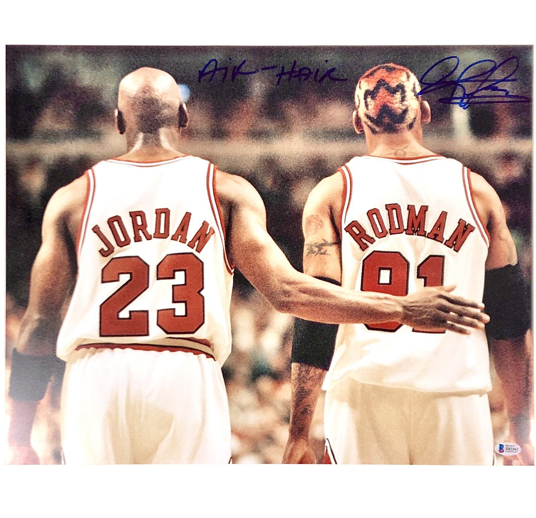 Dennis Rodman autograph signed "Air & Hair" 16x20 Photo w/Michael Jordan BAS COA