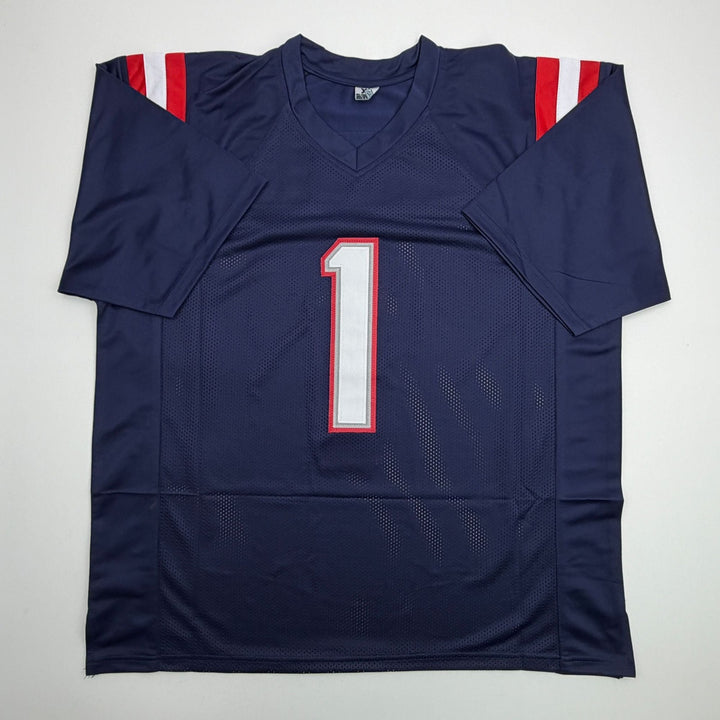 Autographed/Signed AJ Brown New England Blue Jersey Beckett COA