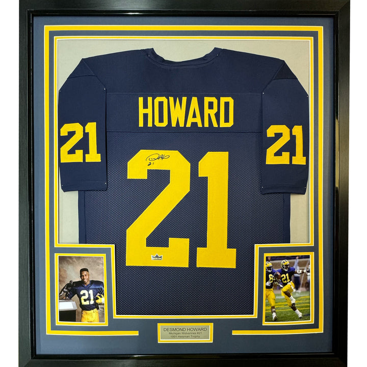 Framed Facsimile Autographed Desmond Howard 33x42 Blue Reprint Laser Auto Jersey