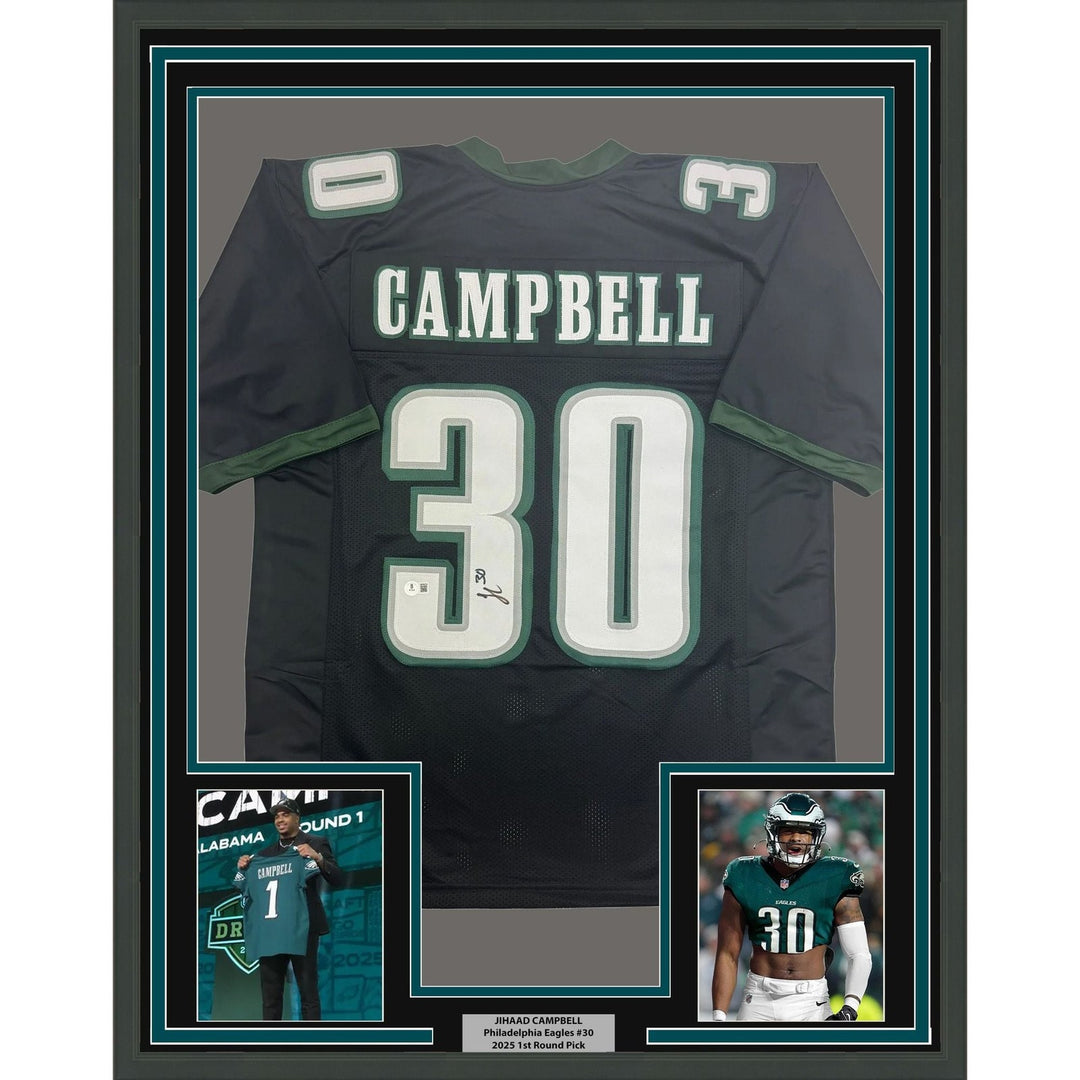 Framed Signed Jihaad Campbell 35x39 Philadelphia Black Jersey Beckett COA