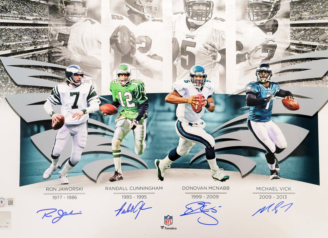 Philadelphia Eagles QBs Signed 16x20 Photo 4 Signatures Beckett BAS