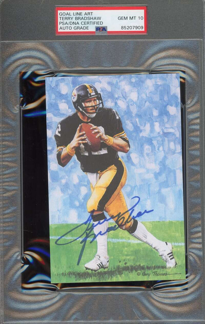 Terry Bradshaw Gem Mint 10 PSA DNA Signed Goal Line Art Card GLAC Autograph