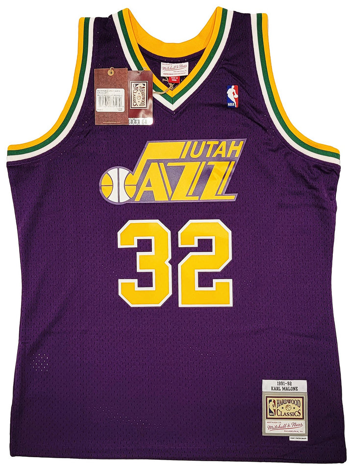 Jazz Karl Malone Auto Purple Authentic Mitchell & Ness Jersey Size L Beckett Wit