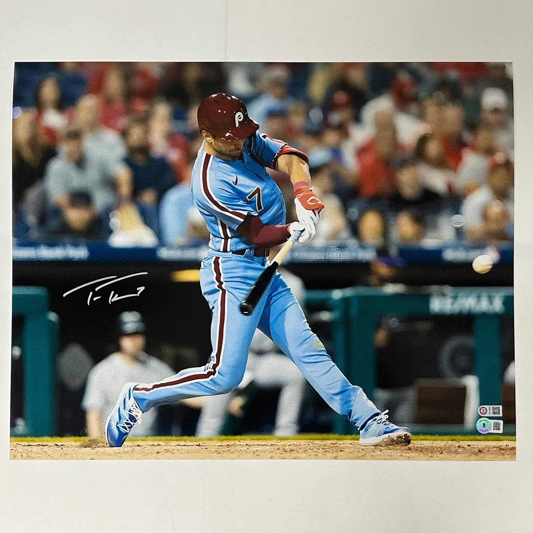 Autographed/Signed Trea Turner Philadelphia Phillies 16x20 Photo Beckett BAS COA
