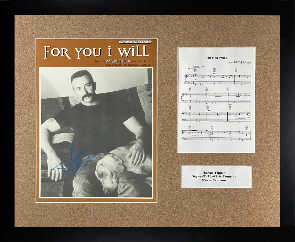 Aaron Tippin signed 1998 For You I Will Original Sheet Music/Lyrics Framed 22x18