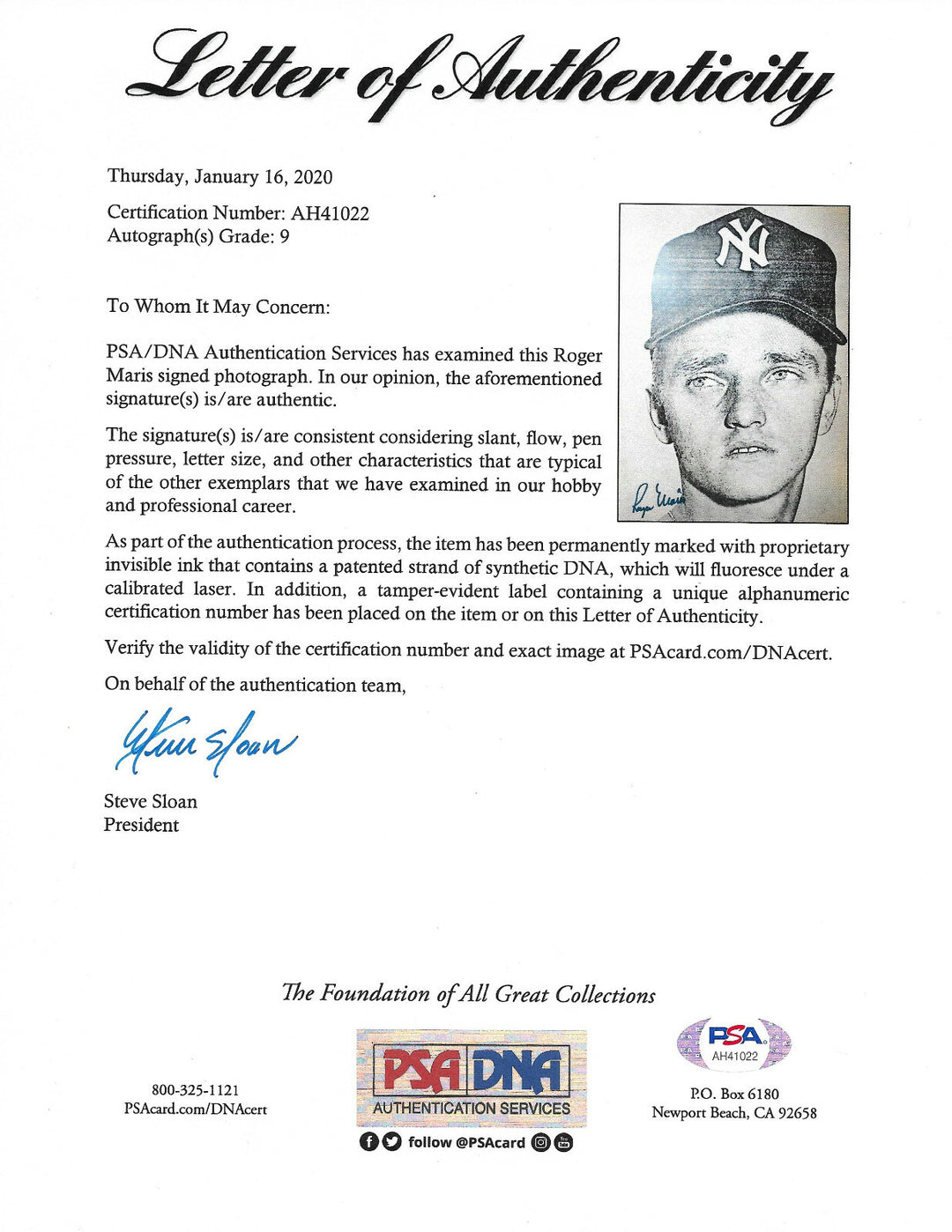 Roger Maris signed 8.5x11 photo framed Yankees coin PSA LOA Mint 9 Graded Auto