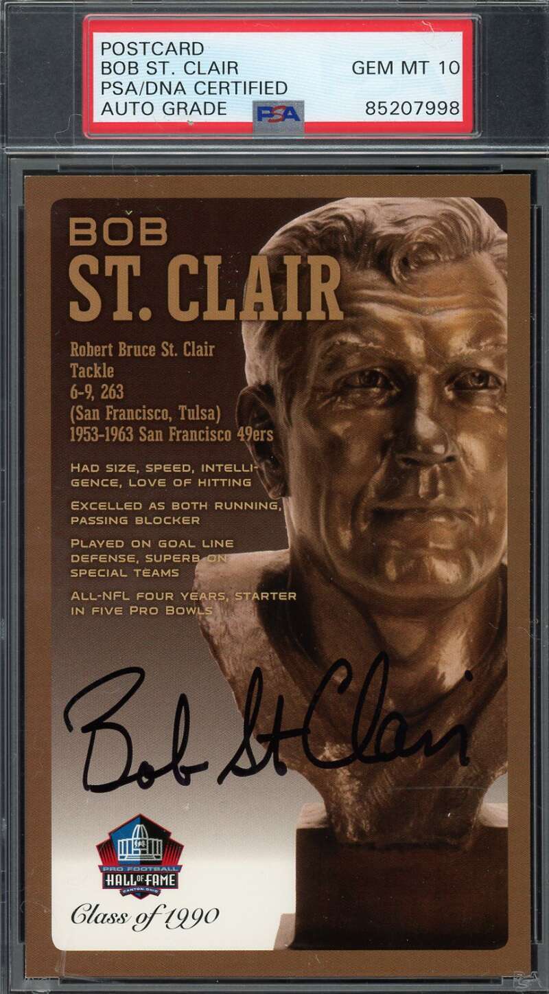 Bob St. Clair Gem Mint 10 PSA DNA Signed Hall of Fame Bronze Bust Postcard /150