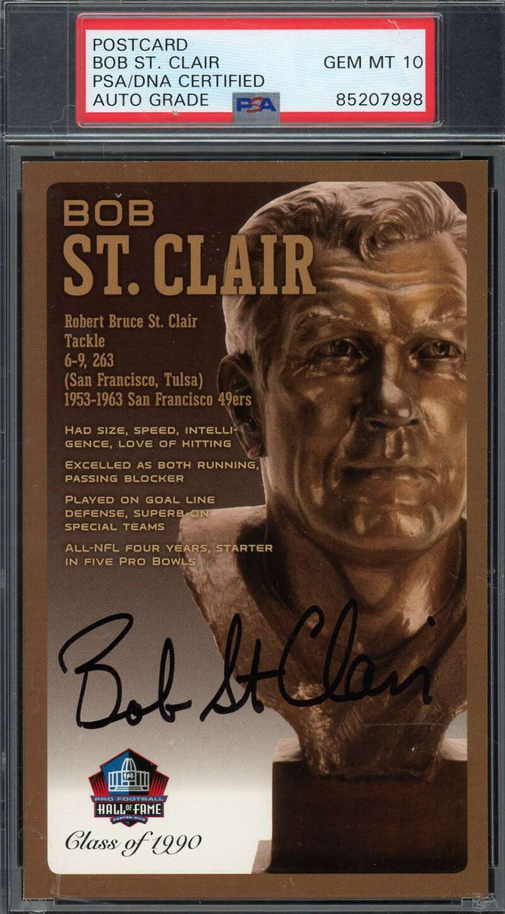 Bob St. Clair Gem Mint 10 PSA DNA Signed Hall of Fame Bronze Bust Postcard /150