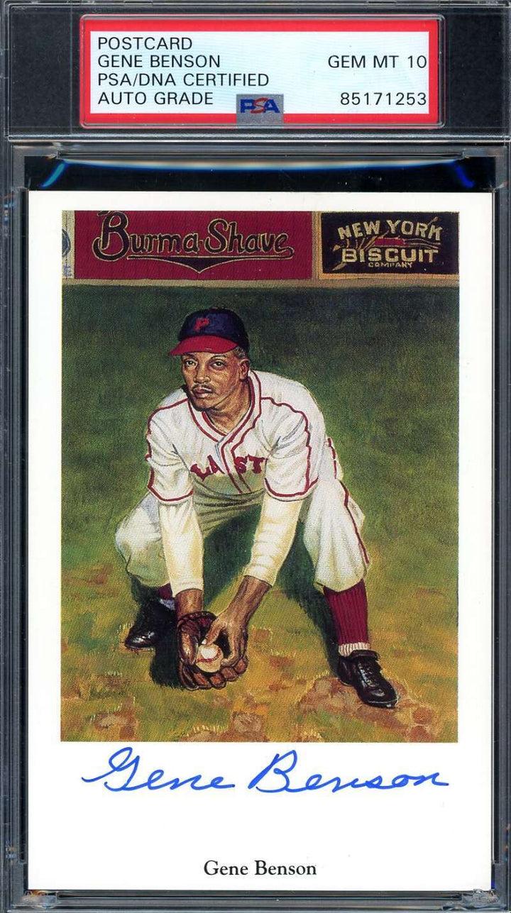 Gene Benson Gem Mint 10 PSA DNA Coa Signed Ron Lewis Negro League Postcard Autog