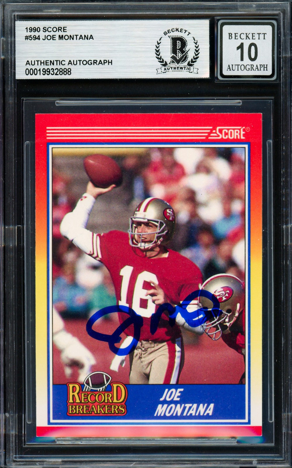 Joe Montana Signed 1990 Score Card 594 San Francisco 49ers Auto GM 10 Beckett