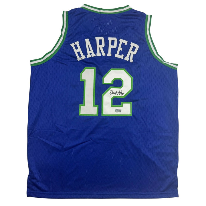 Autographed/Signed Derek Harper Dallas Retro Blue Jersey Beckett BAS COA