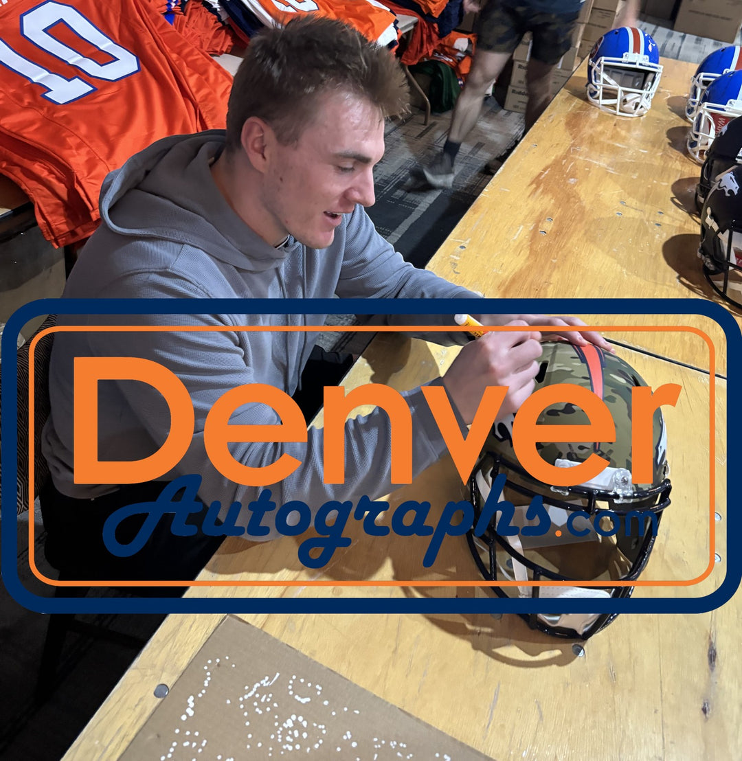 Bo Nix Autographed/Signed Denver Broncos F/S Camo Helmet Beckett Witness 55111