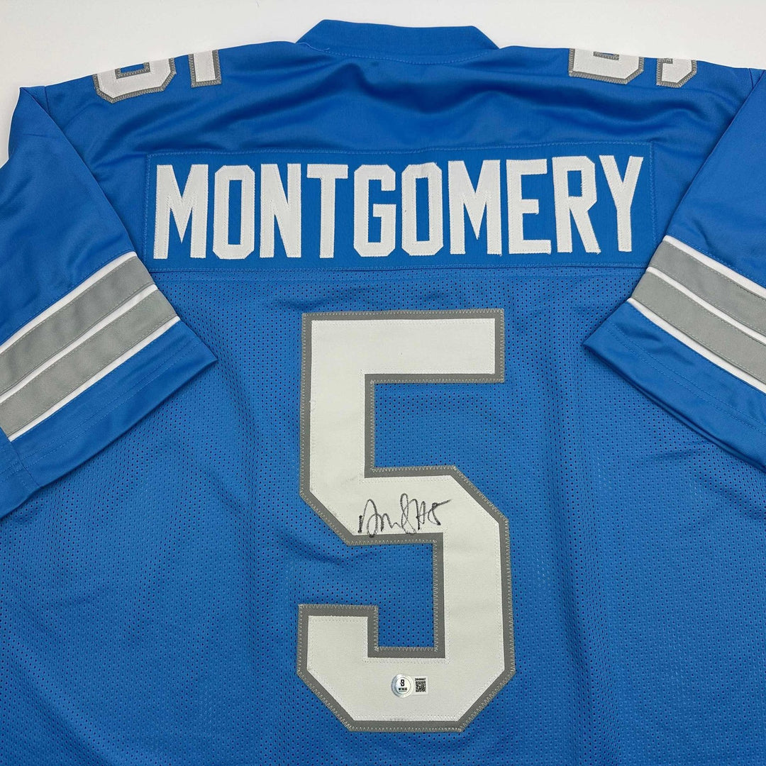 Autographed/Signed David Montgomery Detroit Blue Jersey Beckett BAS COA
