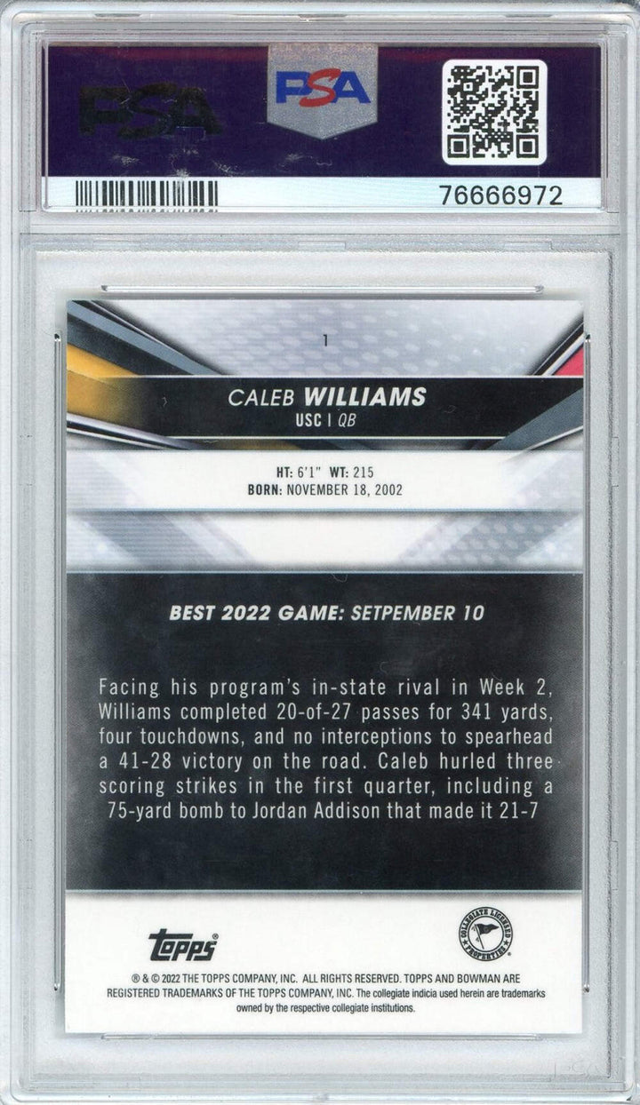 Graded 2022 Bowmans Best University Caleb Williams #1 RC Football Card PSA 10