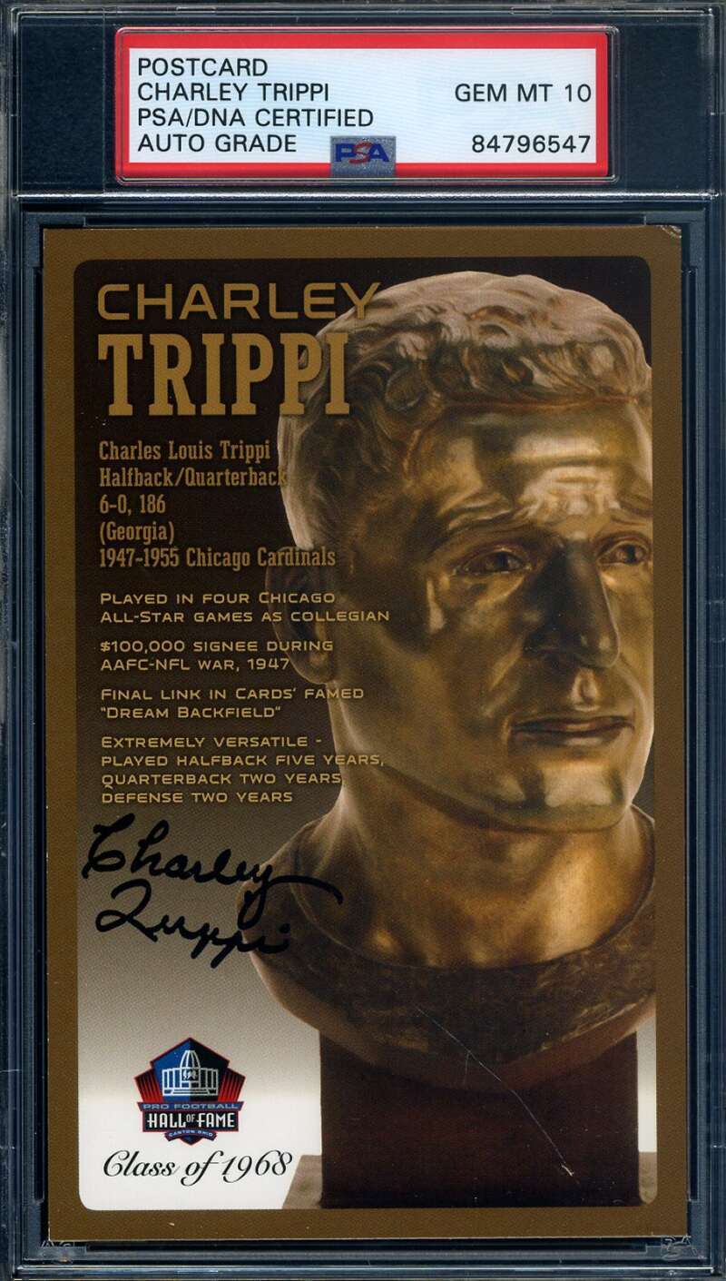 Charley Trippi Gem Mint 10 PSA DNA Signed HOF Bronze Bust Postcard Autographed