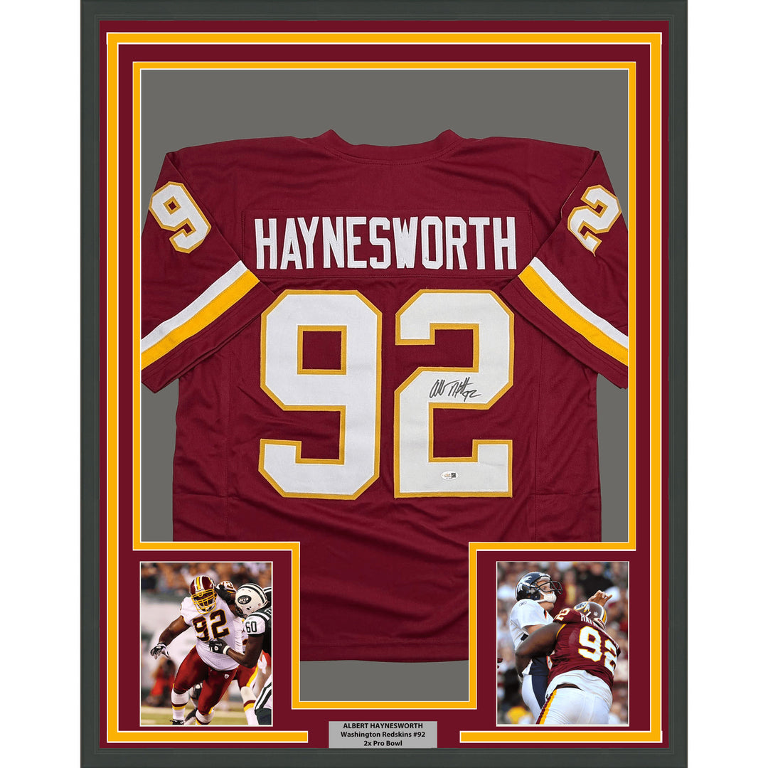 Framed Signed Albert Haynesworth Washington Maroon Football Jersey JSA COA