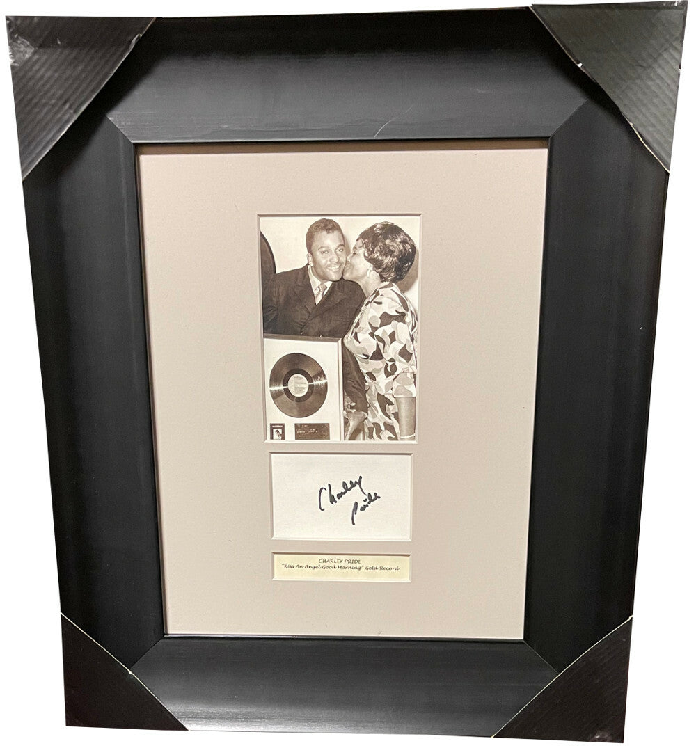 Charley Pride signed 4x3 Cut Signature w/ 4x6 Photo Custom Framing Gold - 16x19