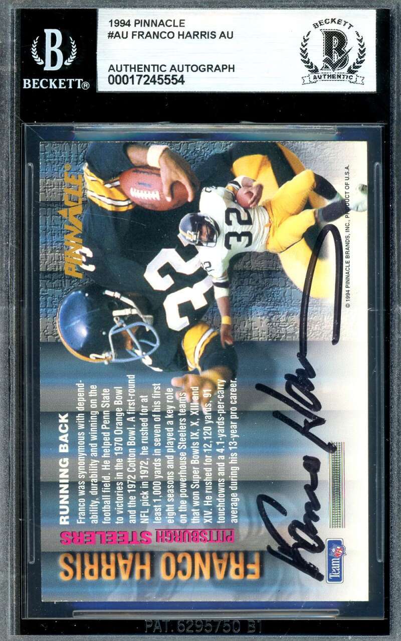 Franco Harris Beckett BAS Signed 1994 Pinnacle Autograph