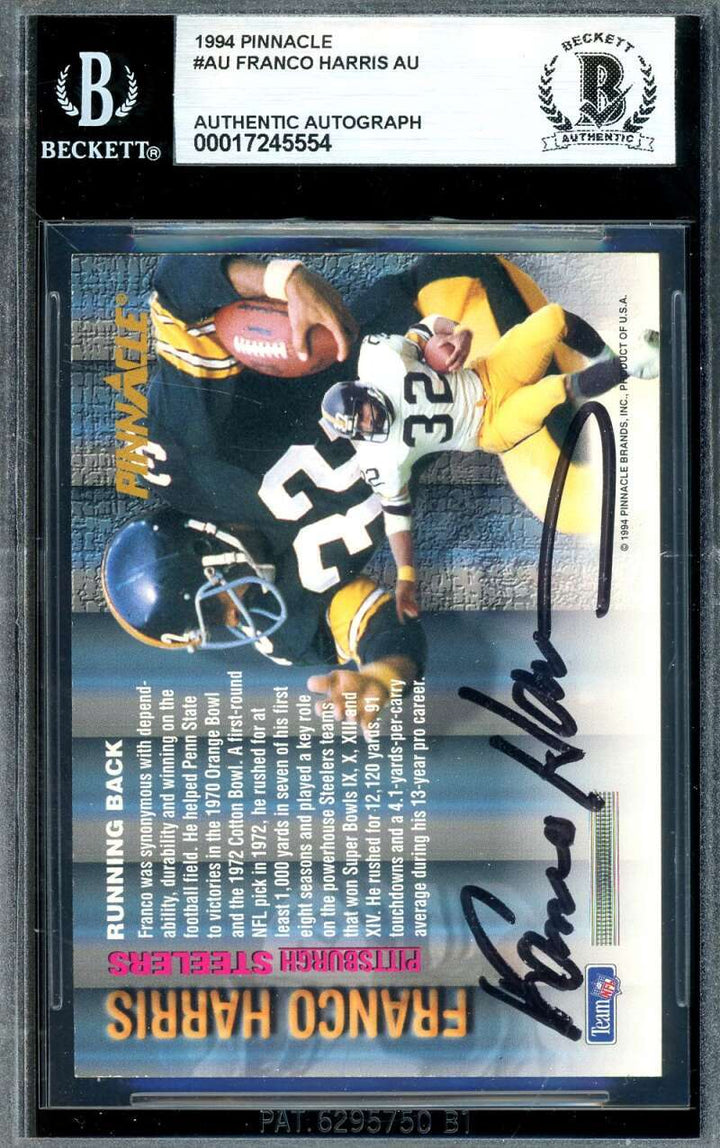 Franco Harris Beckett BAS Signed 1994 Pinnacle Autograph