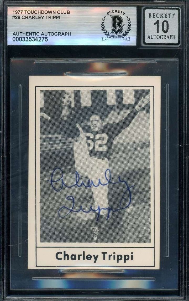 Charley Trippi Gem Mint 10 Beckett BAS Signed 1977 Touchdown Club Autograph