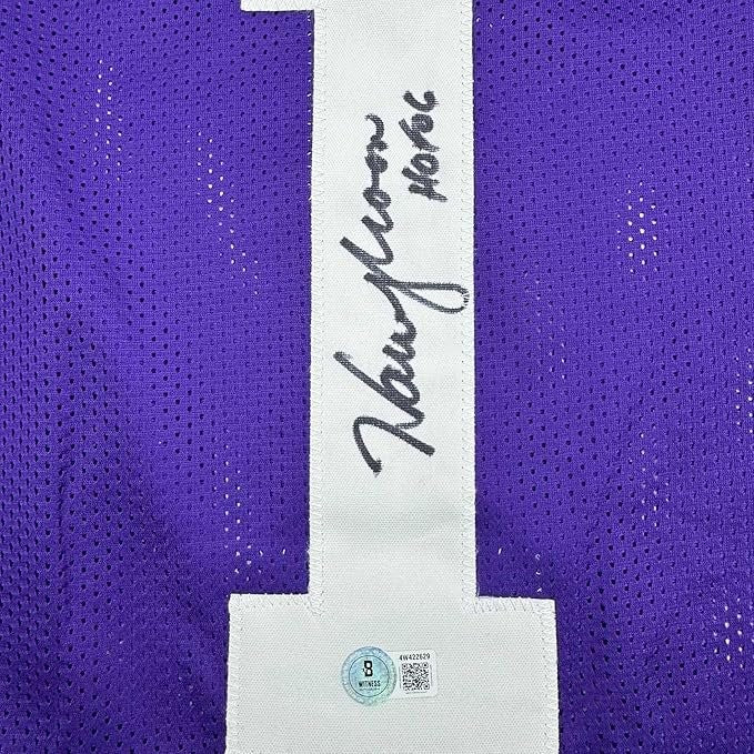 Framed Autographed/Signed Warren Moon 35x36 Minnesota Purple Jersey BAS COA