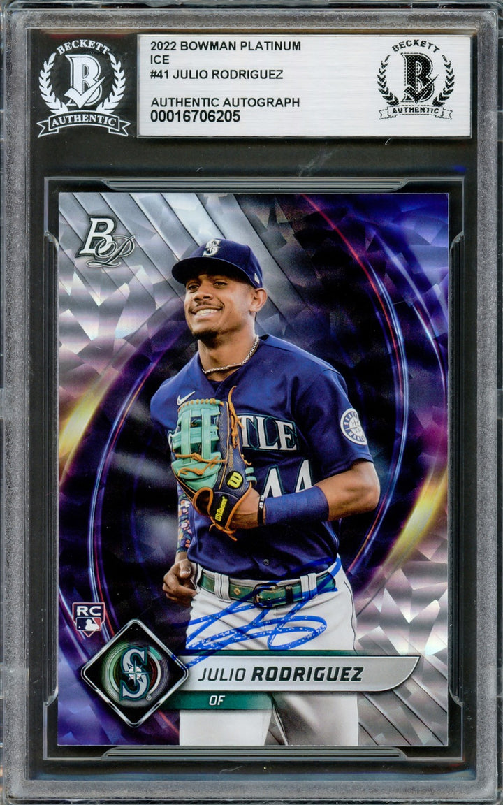 Julio Rodriguez Auto 2022 Bowman Platinum Ice Foilboard RC 41 Mariners Beckett