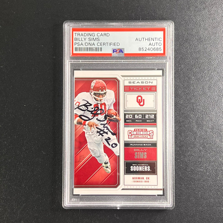 2018 Panini-Contenders  Card #11 Billy Sims Signed Card PSA Slabbed Auto Oklahom