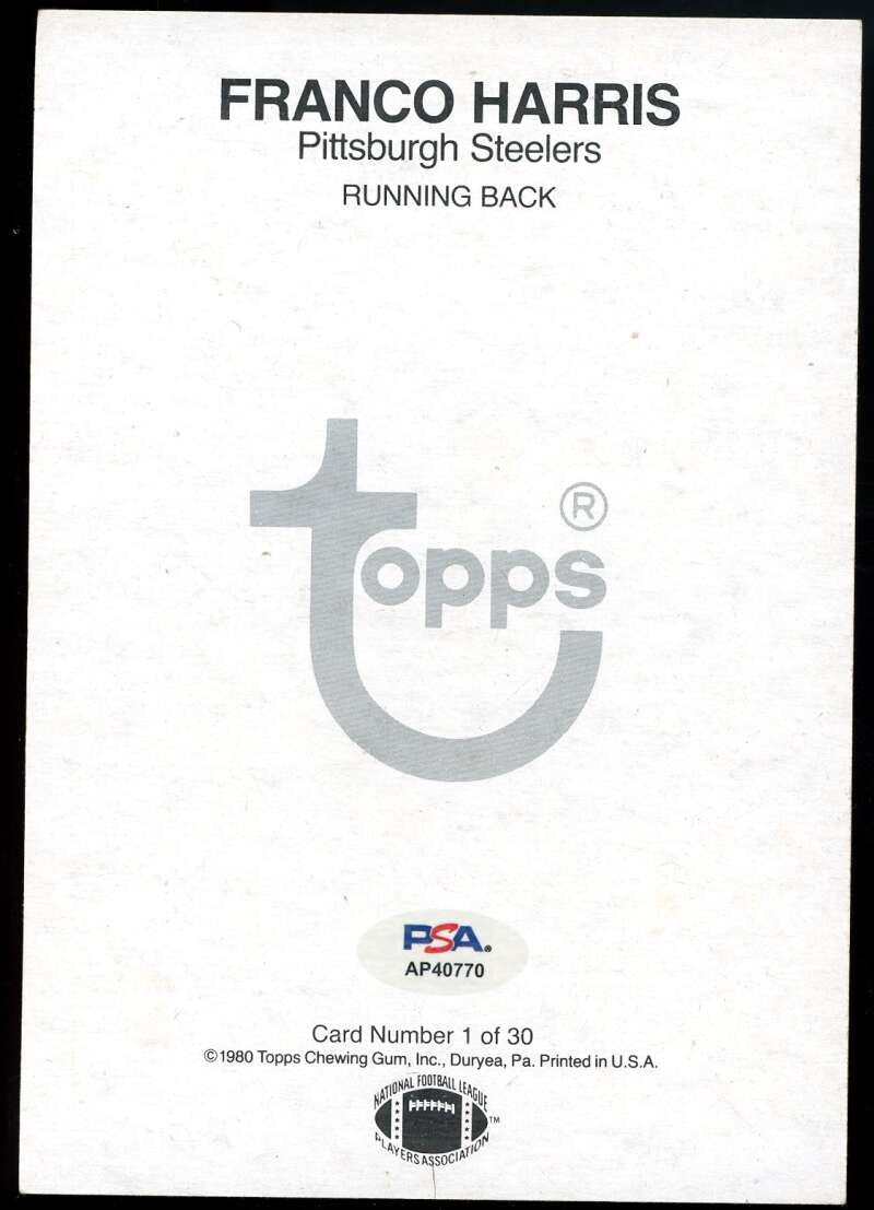 Franco Harris PSA DNA Signed 1980 Topps Super Autograph