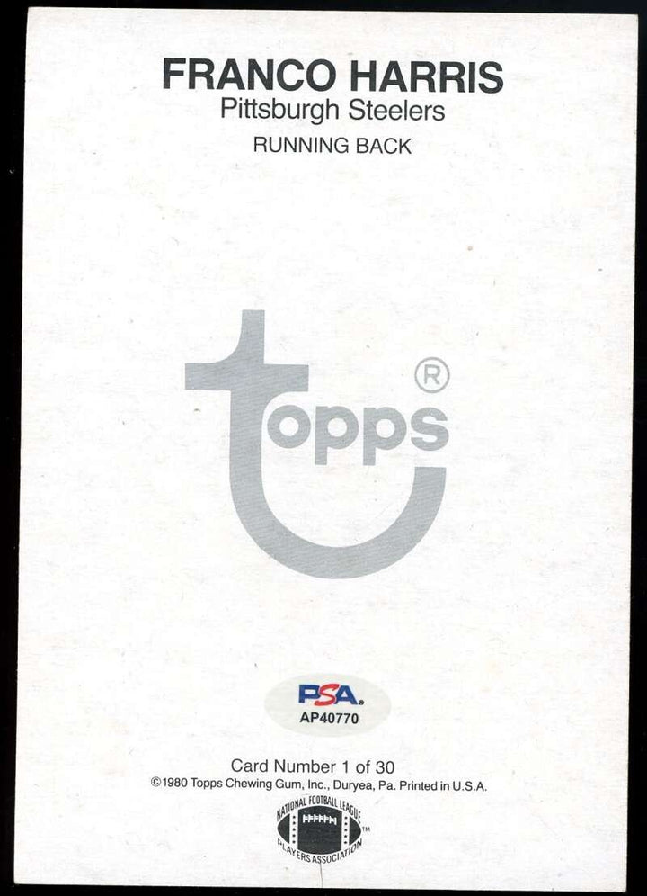 Franco Harris PSA DNA Signed 1980 Topps Super Autograph